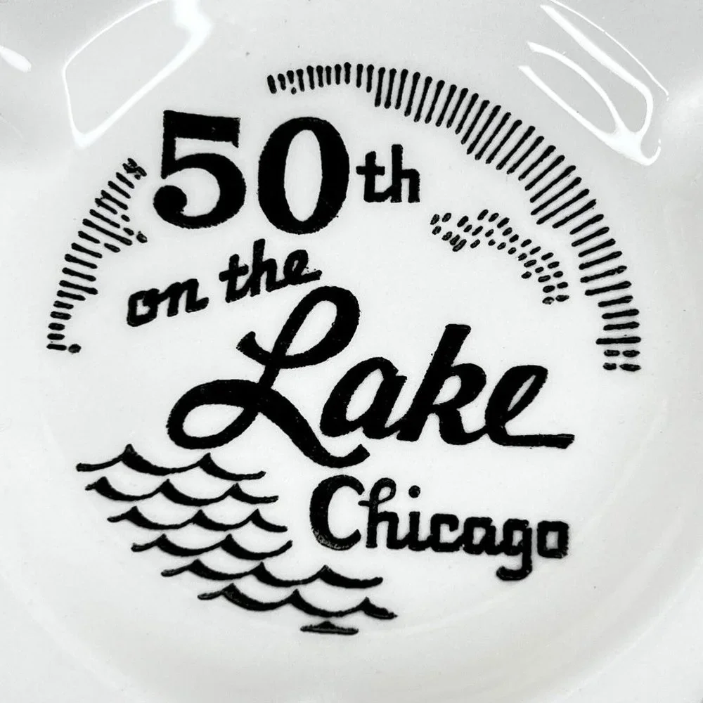 50th On The Lake Chicago‎ Ashtray Royal China Black White Nautical Souvenir USA
